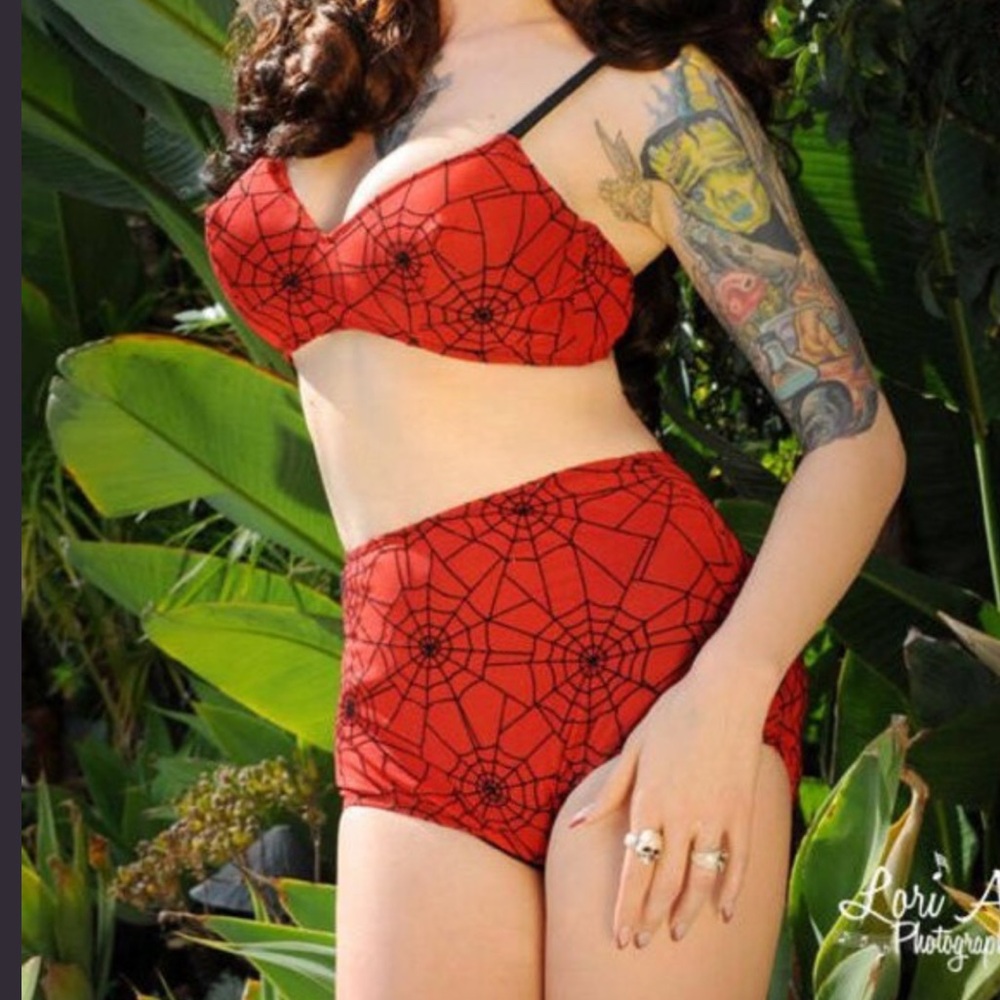 Red and Black Spiderweb 2 piece swimsuit